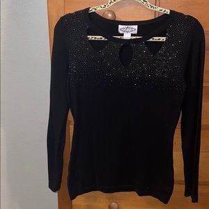Sequined cutout black sweater